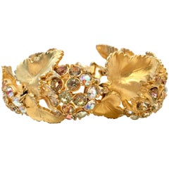 Vintage 50'S Elsa Schiaparelli Gold & Swarovski Crystal Stone Link Bracelet