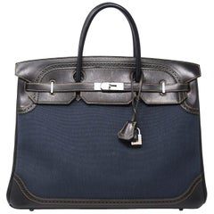Hermes Ghillies Birkin Bag 40cm Denim Toile and Brown Leather, Limited Edition