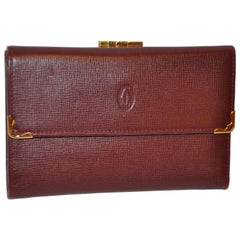 Cartier Signature Burgundy Textured Calfskin Billfold / C.C. / Change Purse