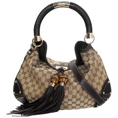 Gucci Brown Monogram Canvas Medium Indy Tassel Bag with Strap