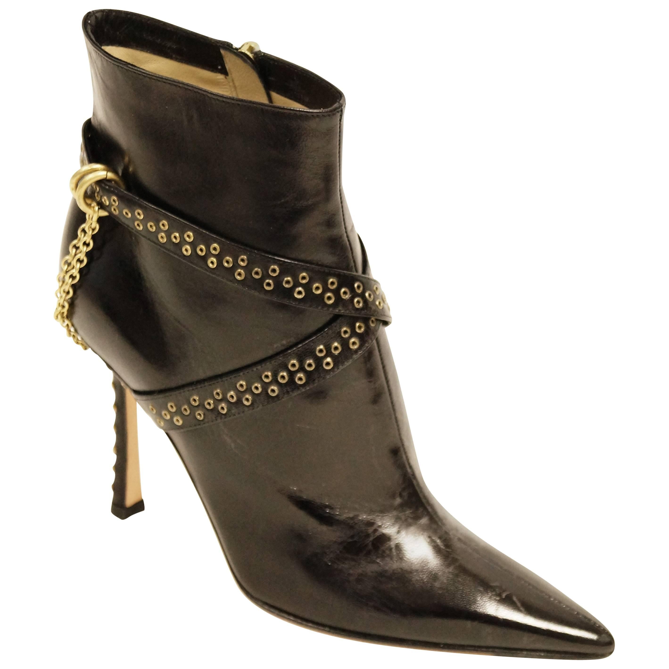 Jimmy Choo Black Kid Leather Chain Boots, 2006  For Sale