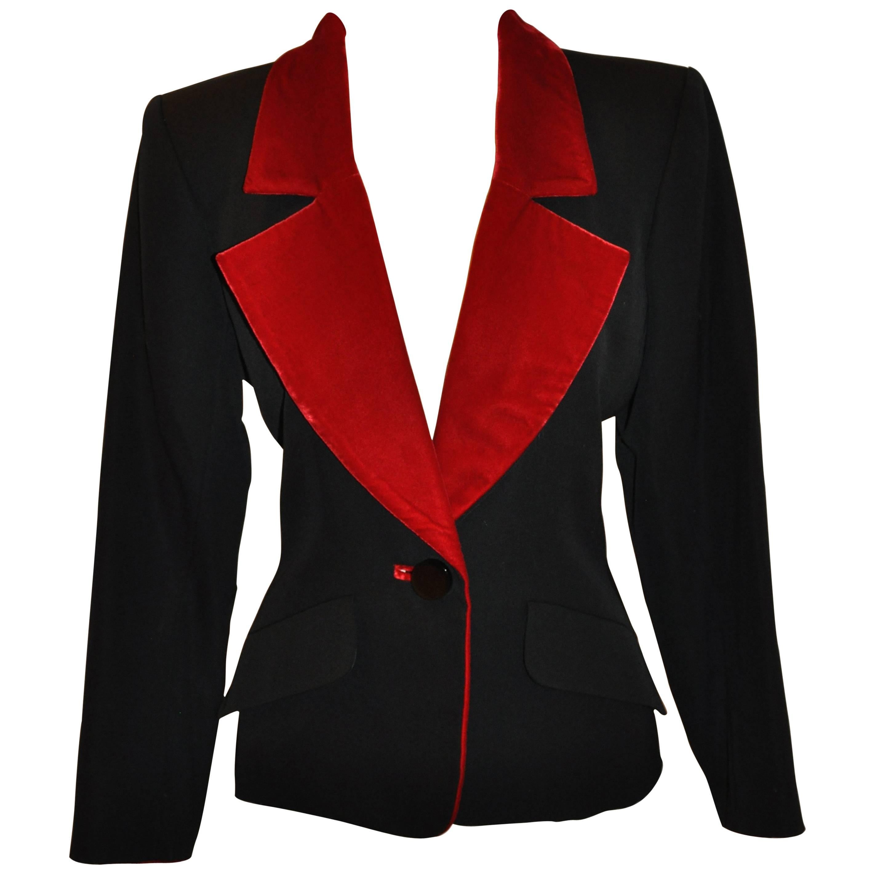 Yves Saint Laurent Signature Black Accented with Red Velvet "Smoking" Jacket
