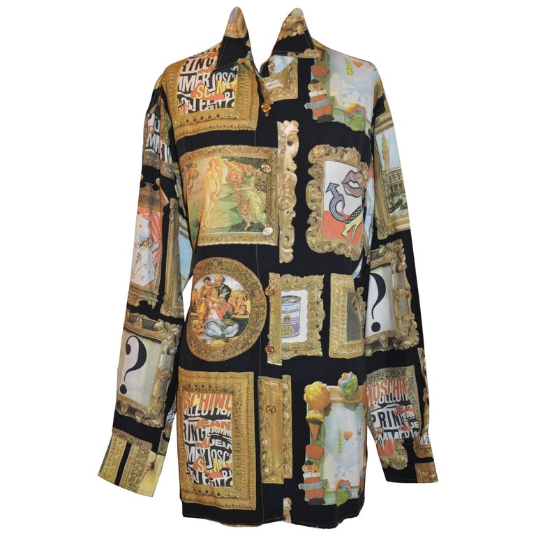 Moschino Whimsical Multicolor "Multi Portraits" with Gilded Gold Buttons  Shirt For Sale at 1stDibs