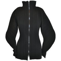 Issey Miyake Signature Black HighNeck Double Zipper Deconstructed Sleeves Top