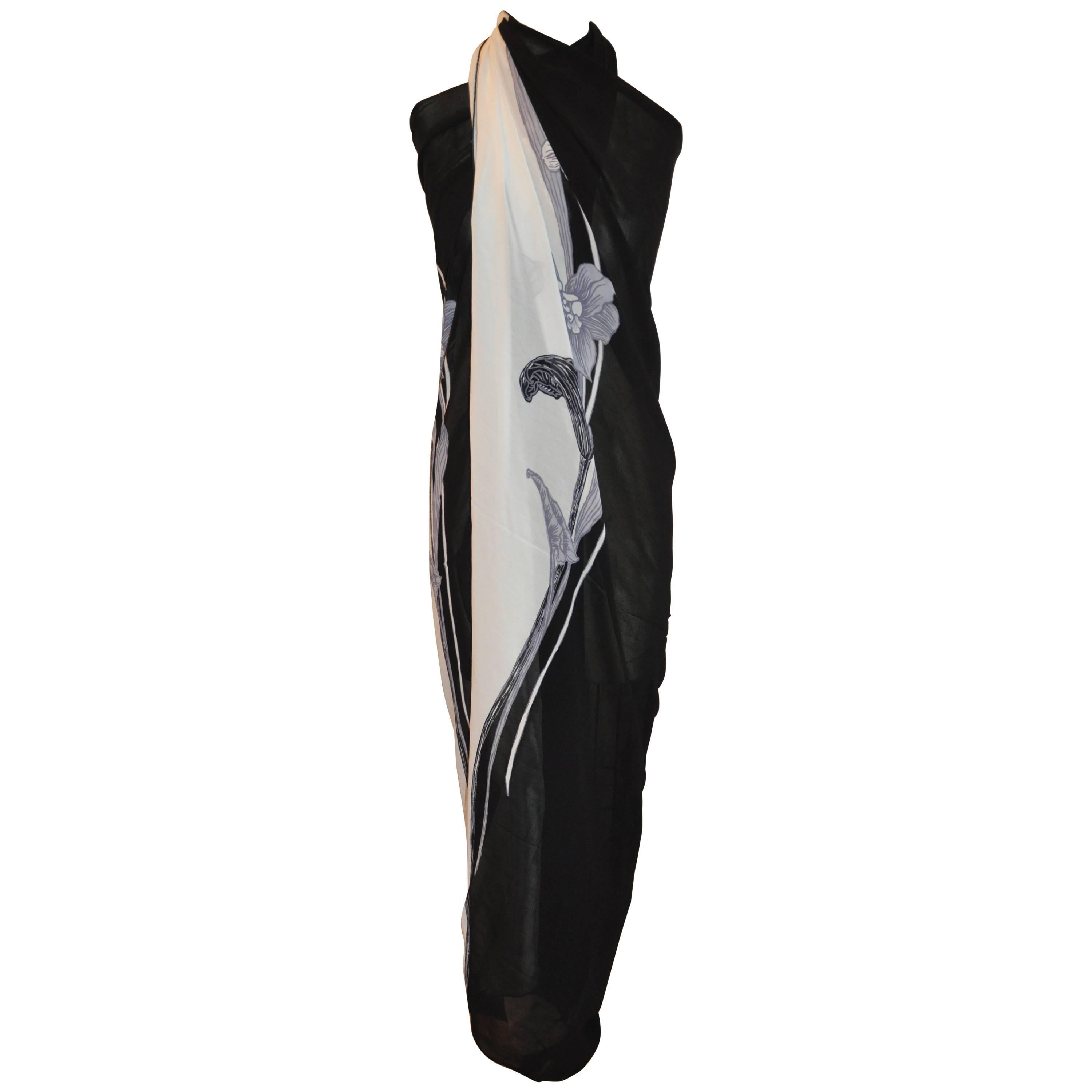Oscar de la Renta Black & White Floral Wrap Lounge Skirt & Strapless Dress