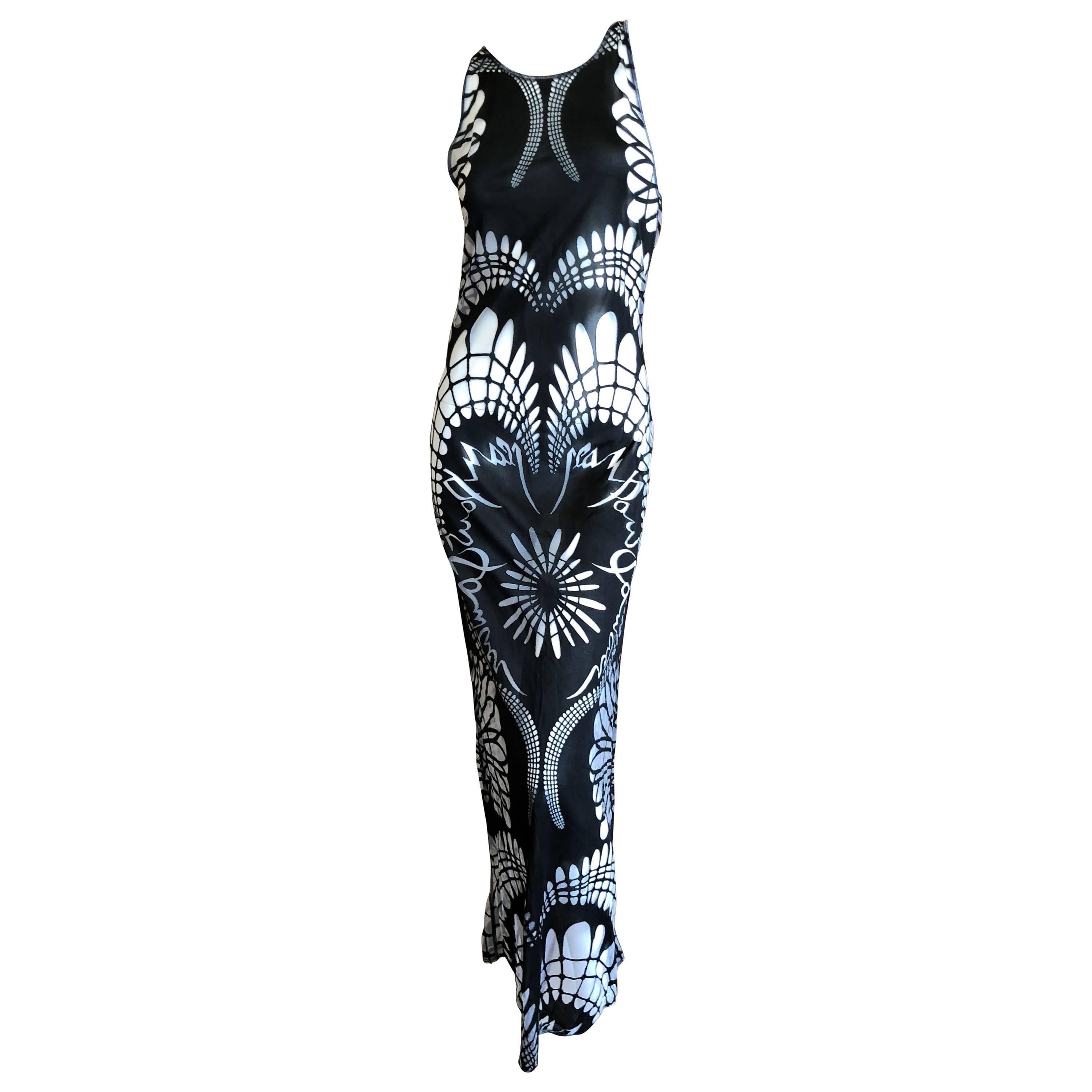 Jean Paul Gaultier Femme Vintage Sheer Long Black Maori Tattoo Dress For Sale