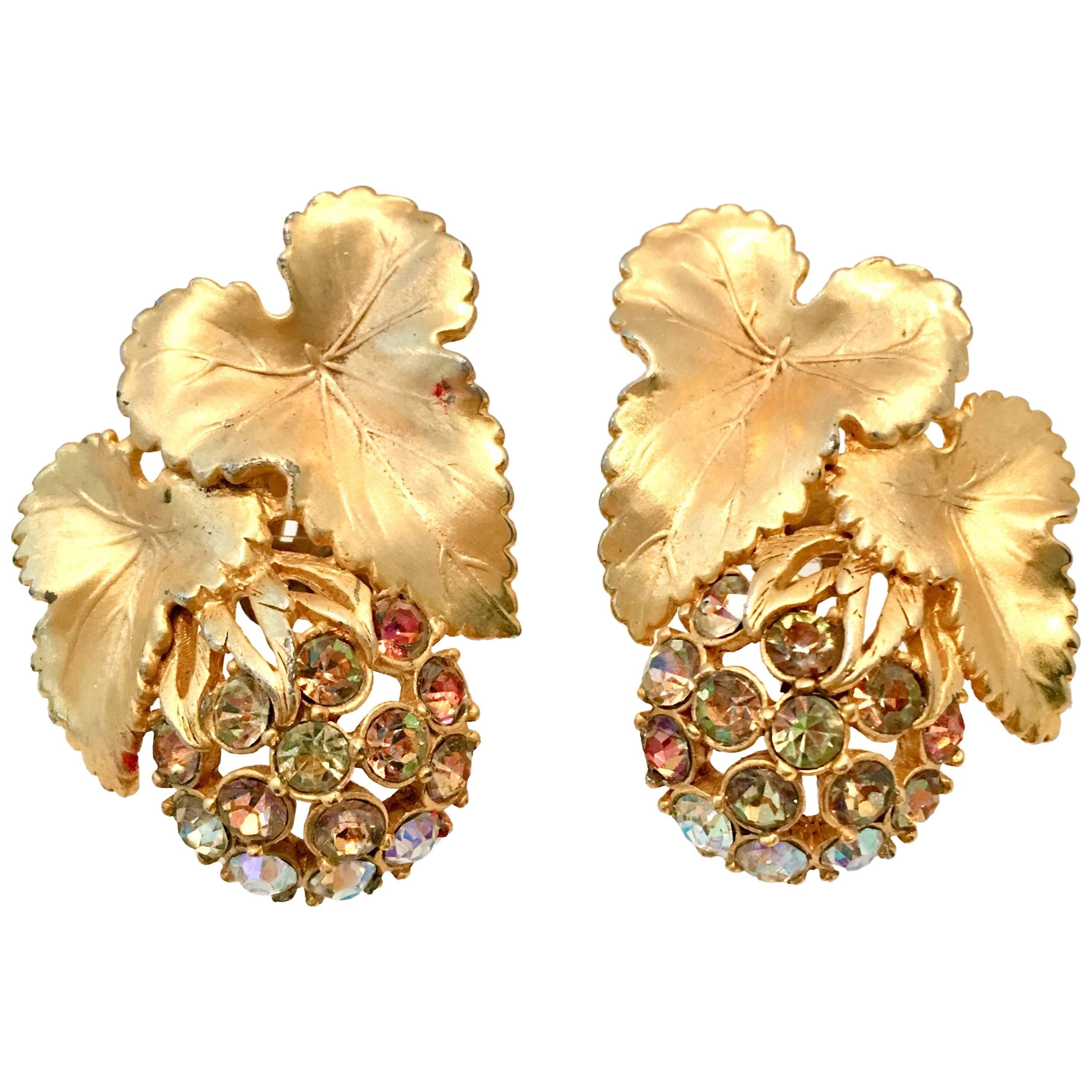 50'S Elsa Schiaparelli Gold & Swarovski Crystal "Fruit" Earrings