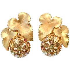 Vintage 50'S Elsa Schiaparelli Gold & Swarovski Crystal "Fruit" Earrings