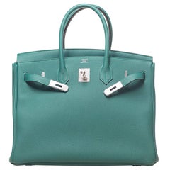 New in Box Hermes Birkin Malachite Togo 35CM