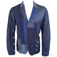 Men's J.S. HOMESTEAD 40 Navy Blue Cotton Patchwork Three Button Sport Coat Jacke
