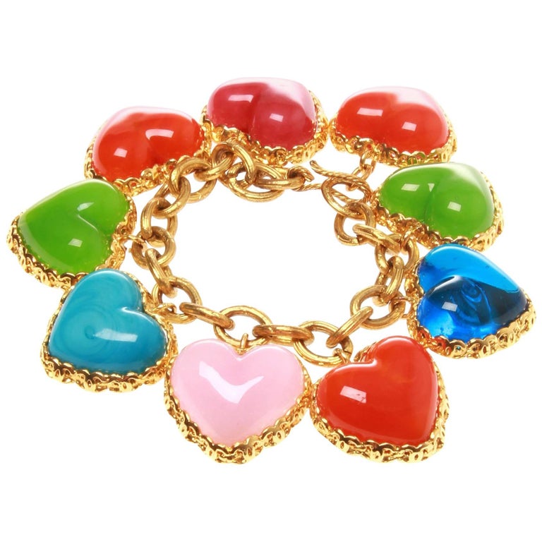 Chanel Gripoix Love Heart Charm Bracelet