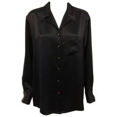 Chanel Black Long Sleeve Silk Blouse & Long Sleeves with Cuffs
