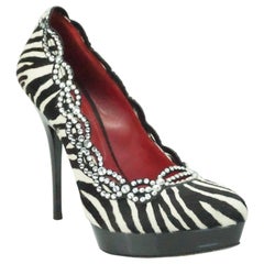 Cesare Paciotti Zebra Pony Hair Platform Pumps w/ Swarovski Detailing - 37 