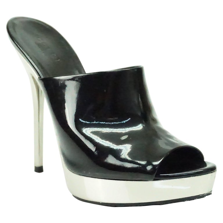 Gucci Black Patent Leather Platform Slide Sandal Heel - 36 For Sale at 1stdibs