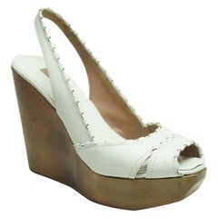 Alaia White Leather Peep-Toe Slingback Wedge - 37