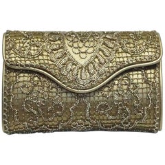 Ralph Lauren Collection Gold/Bronze Leather Beaded Clutch 