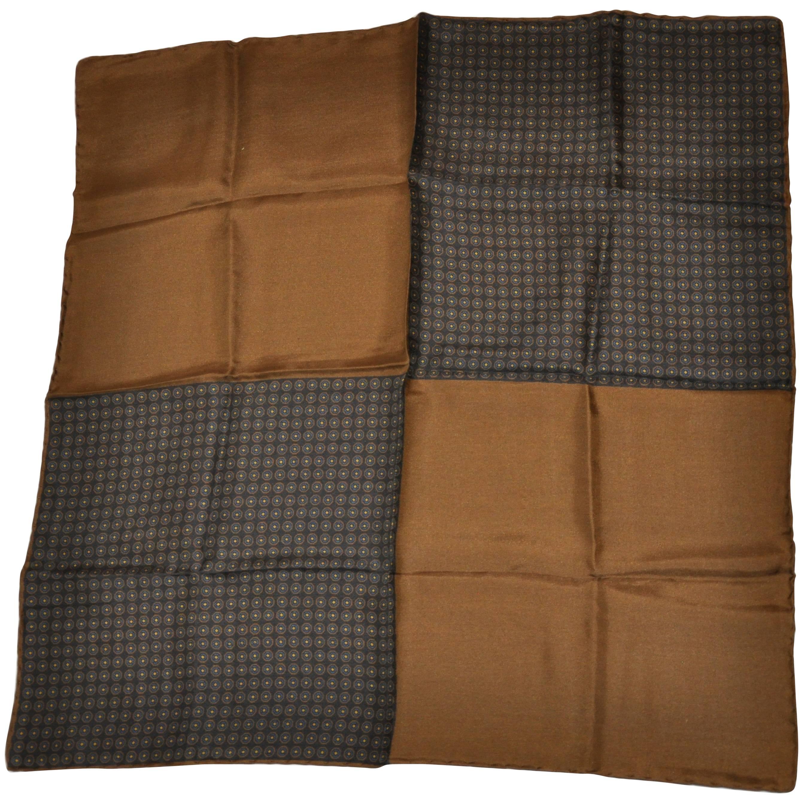 Warm Browns and Multi-Pattern Four Blocks silk handkerchief For Sale