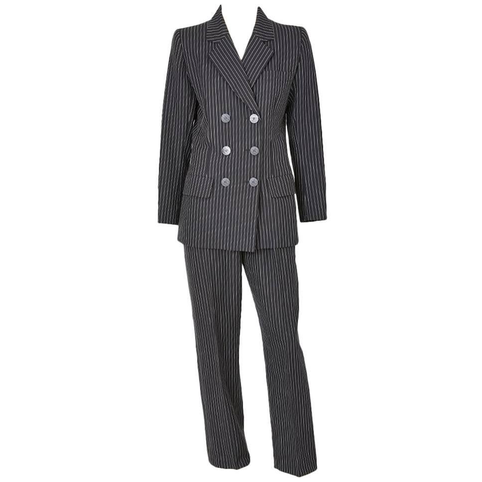 Yves Saint Laurent Double Breated Pin Stripe Pant Suit