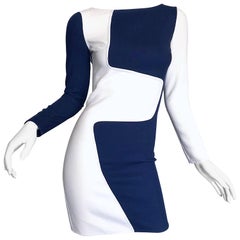 Michael Kors Collection Spring 2013 Size 0 / 2 Navy Blue and White Puzzle Dress