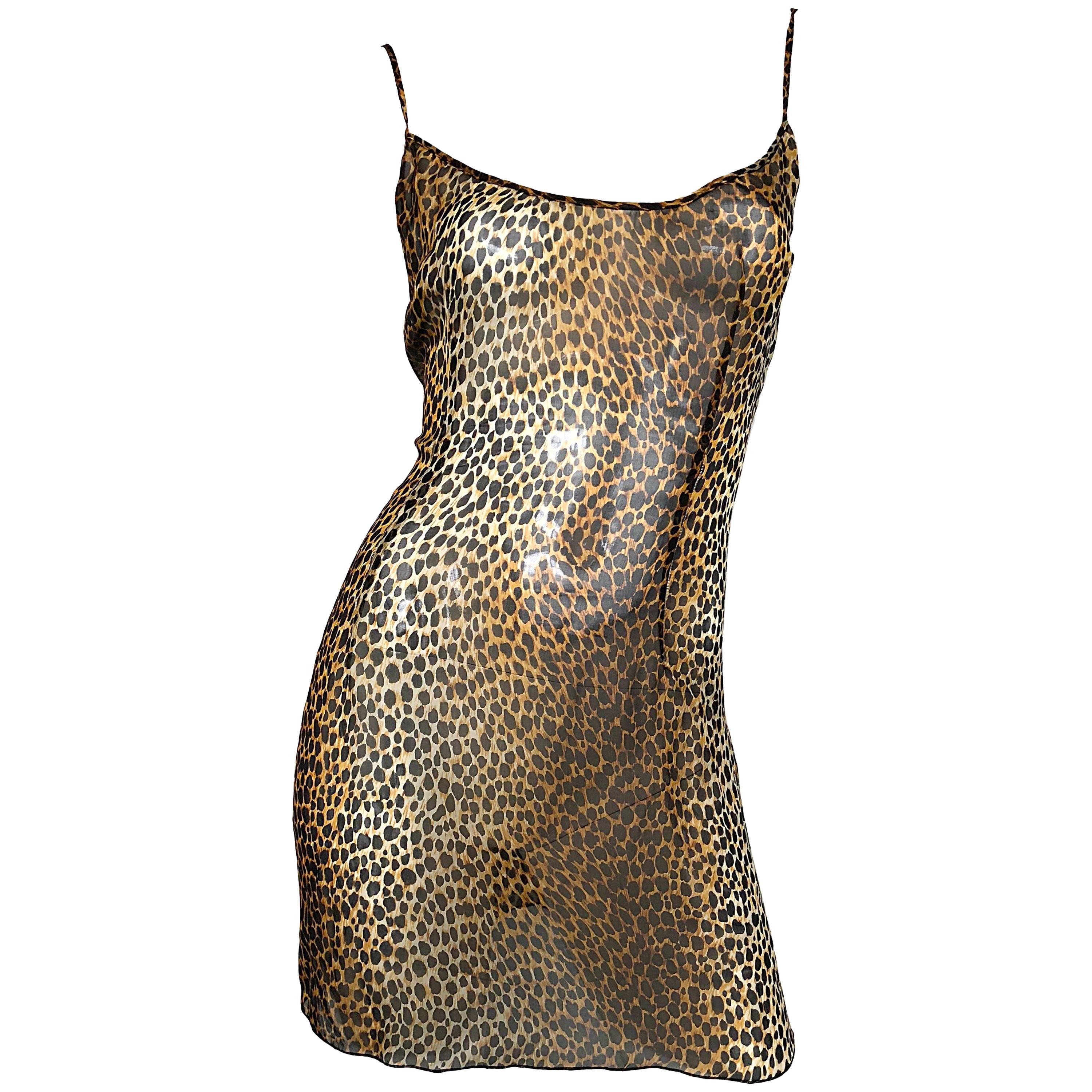 1990s Dolce and Gabbana Leopard Print Silk Chiffon Semi Sheer Vintage ...
