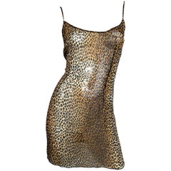 1990s Dolce & Gabbana Leopard Print Silk Chiffon Semi Sheer Vintage Mini Dress