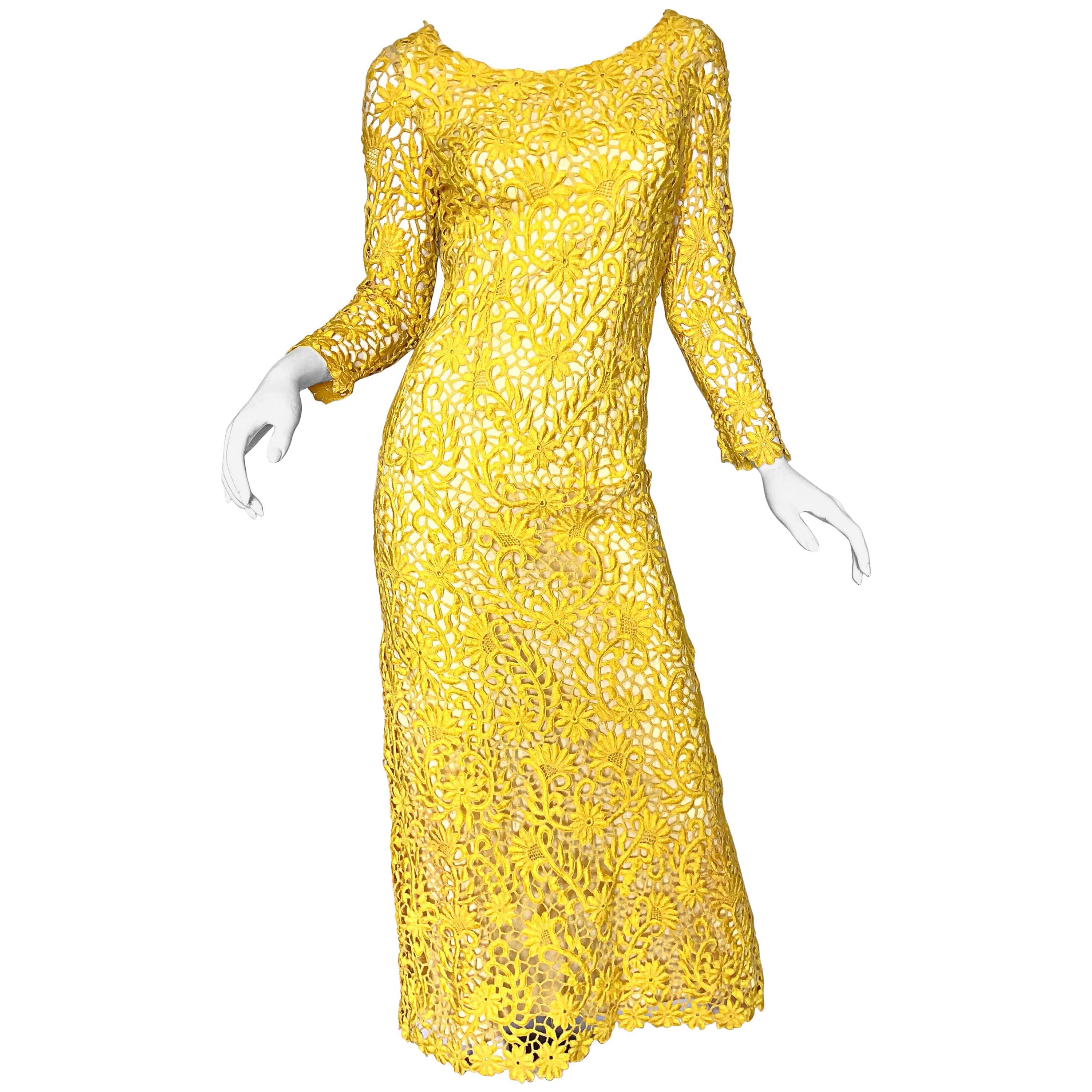 1960s St John Canary Yellow Santana Knit Mod Crochet Vintage A Line 60s  Dress For Sale at 1stDibs