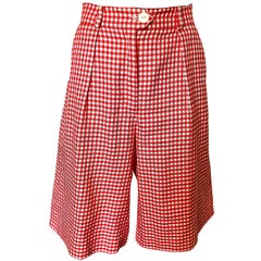 Retro Escada Margaretha Ley Red White Nautical Gingham 1980s Culottes Shorts