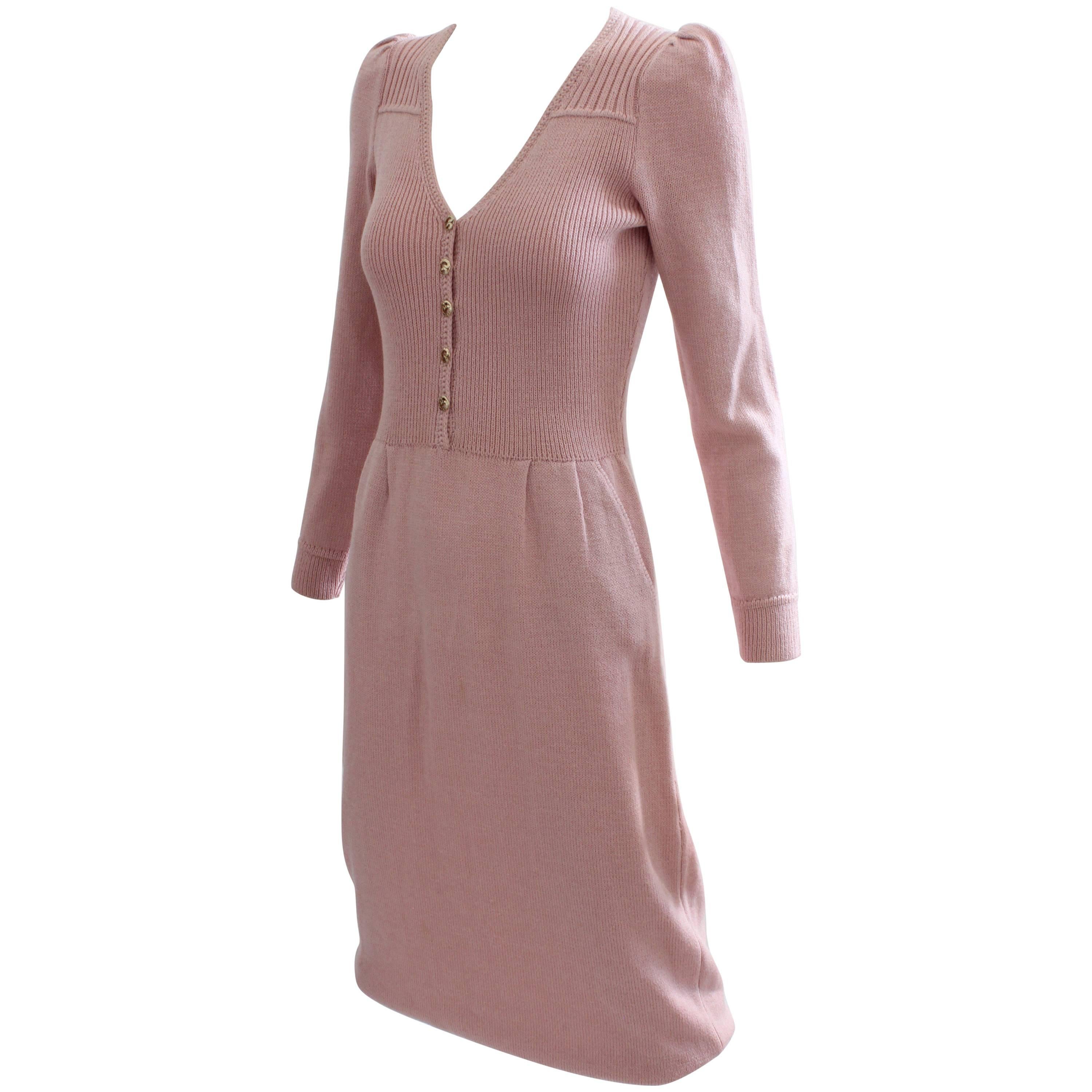 St John by Marie Gray Pink Knit Dress Vintage 70s Sz M