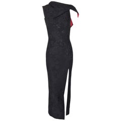 S/S 1998 Gianni Versace Black & Red Chinoiserie Plunging High Slit Gown Dress