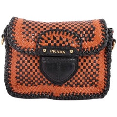 Prada Push Lock Flap Shoulder Bag Madras Woven Leather Small