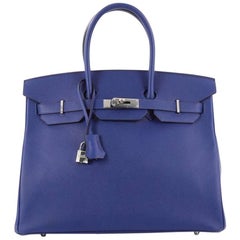 Hermes Birkin Handbag Blue Electric Epsom with Palladium Hardware 35