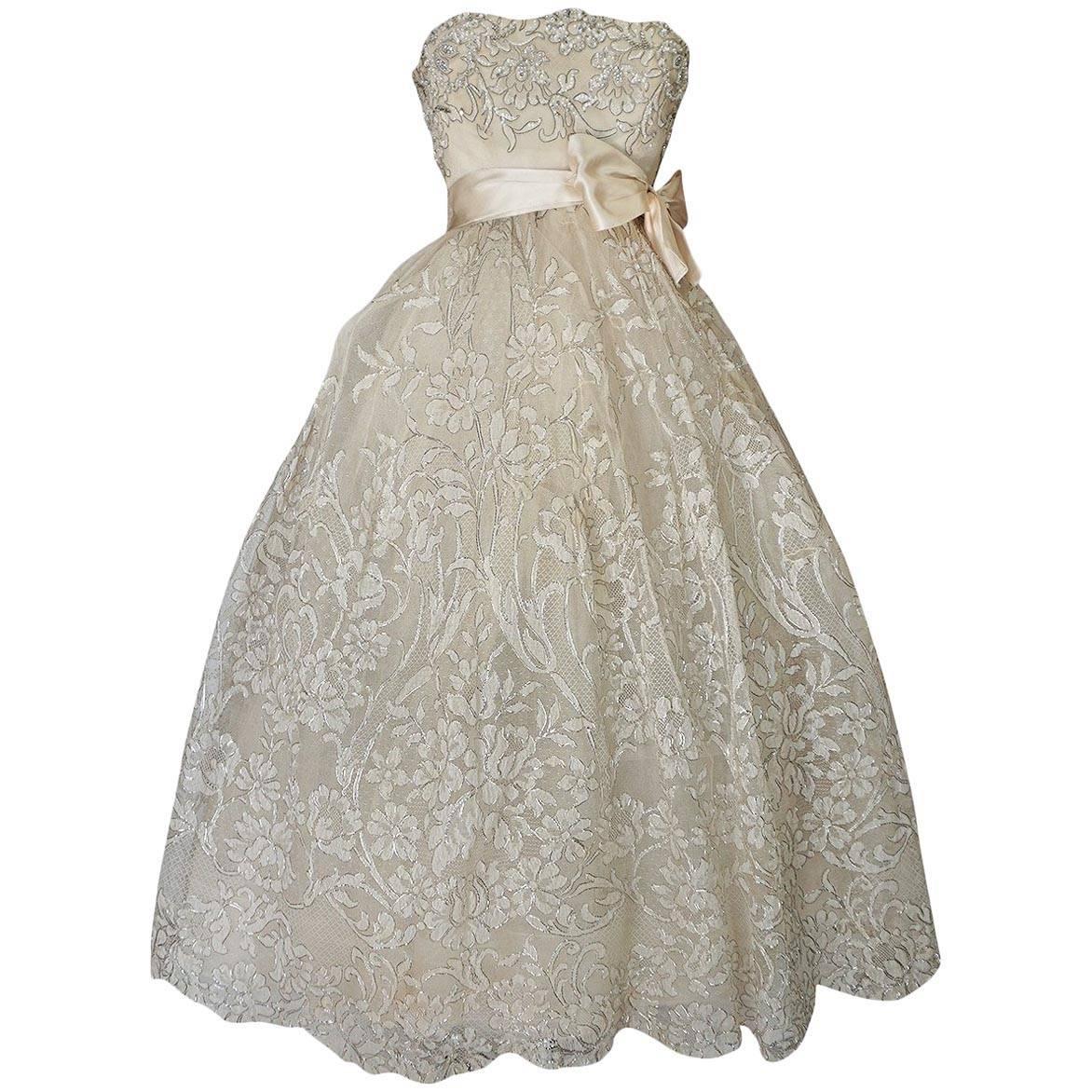 Spring 1959 Christian Dior Haute Couture Ivory and Silver Lace Dress at ...