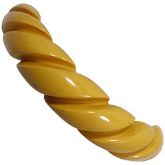 Vintage Twisted Butterscotch Bakelite Heavily Carved Bangle Bracelet