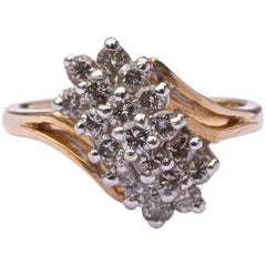 14K Gold and Pave Cluster Diamond Ring circa 1990s