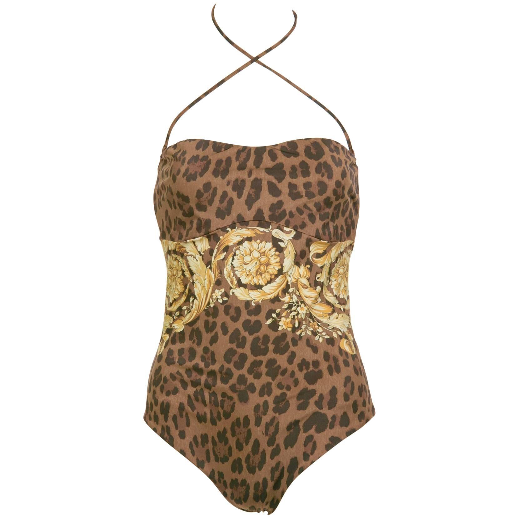 Versace Animalier Barocco Print Swimsuit & Cover Up Top 