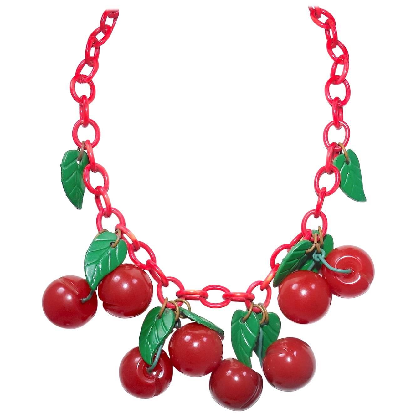 FAMOUS Art Deco 1930s Bakelite Cherries Necklace