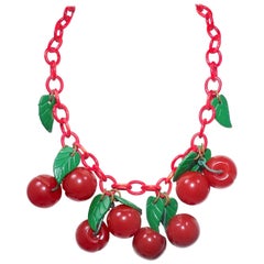 Vintage FAMOUS Art Deco 1930s Bakelite Cherries Necklace