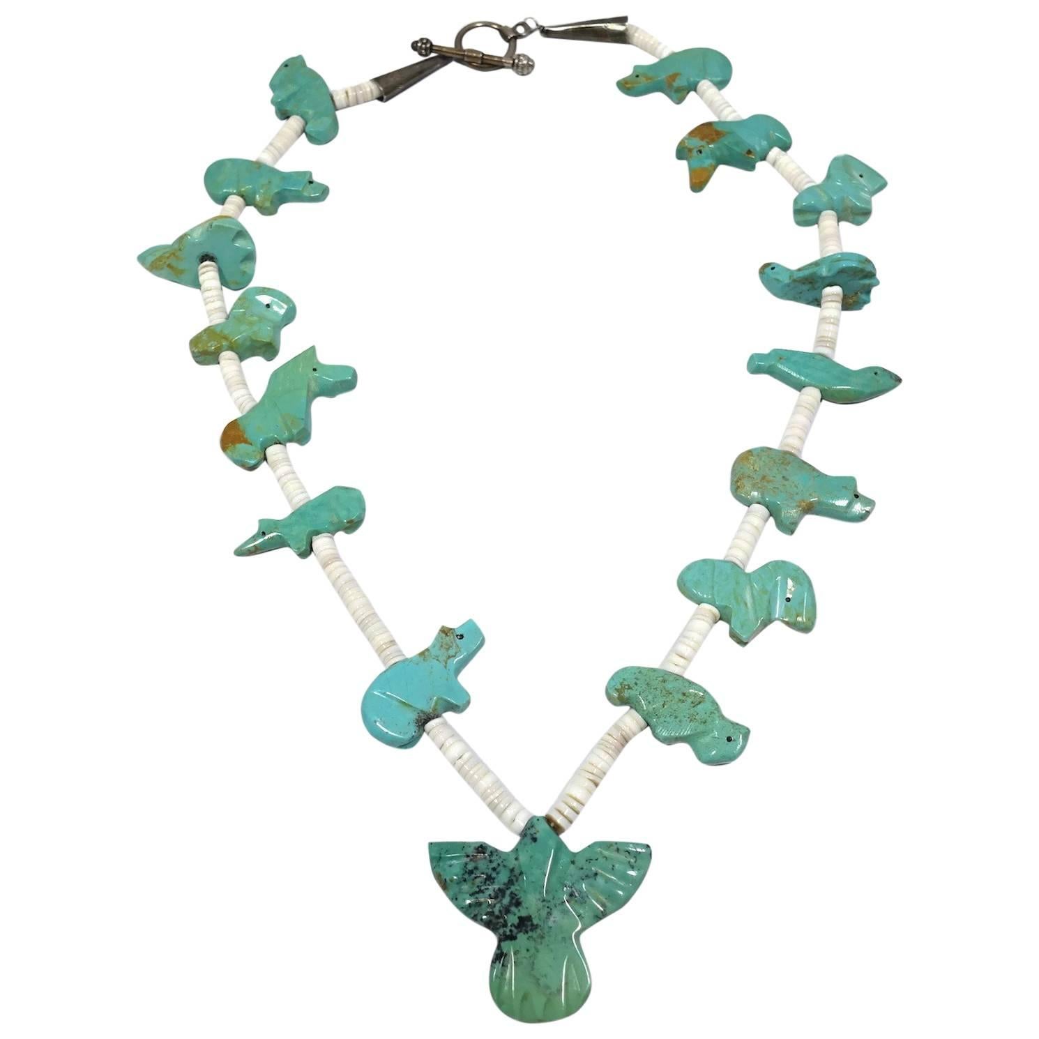 RARE 1930s Vintage Turquoise Large Fetish Necklace For Sale