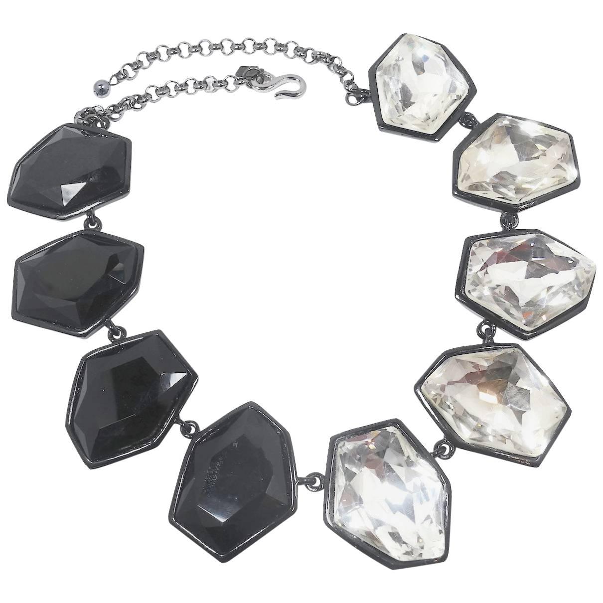 Signed Kenneth Jay Lane Black & Clear “Headlight” Necklace