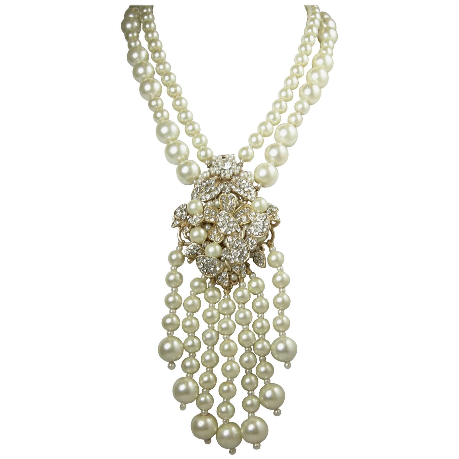 Vintage Faux Pearl Drop Necklace