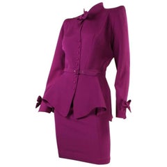 1990's Thierry Mugler Wool Skirt Suit with Bow Detailing 