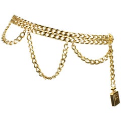 Vintage 1990's Chanel Chain Link Belt with Perfume Bottle Dangle