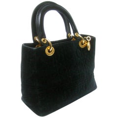 Vintage Christian Dior Black Quilted Velvet Cannage Handbag circa 1990s