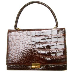 Retro Luxurious Brown Glazed Genuine Alligator Handbag circa 1960