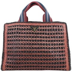 Prada Red/Black Woven Goatskin Leather Madras Bag BN2115 - Yoogi's Closet