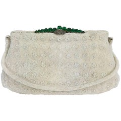 Vintage Marguerite Fresse Paris jewel frame white beaded evening bag