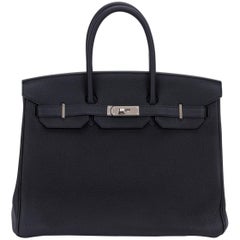 Seltene Limited Edition Hermes Birkin 35 Verso Black Blue Agate Bag