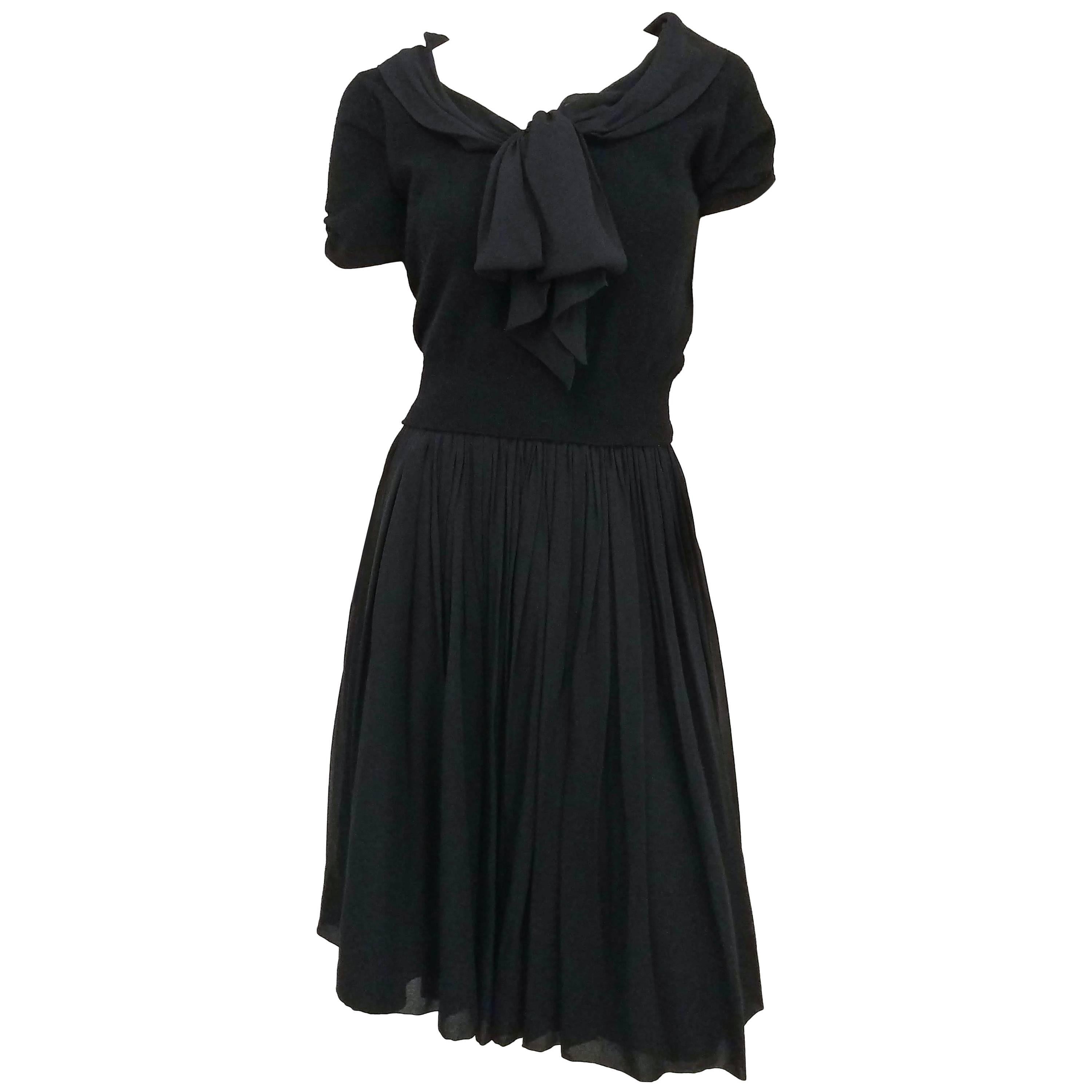 Black Knit Top and Chiffon Skirt Two Piece Set, 1950s 