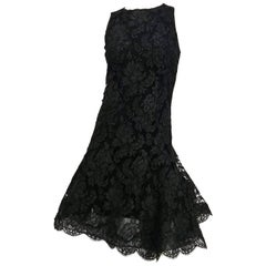 Black Lace Flared Hem Cocktail Dress, 1960s 