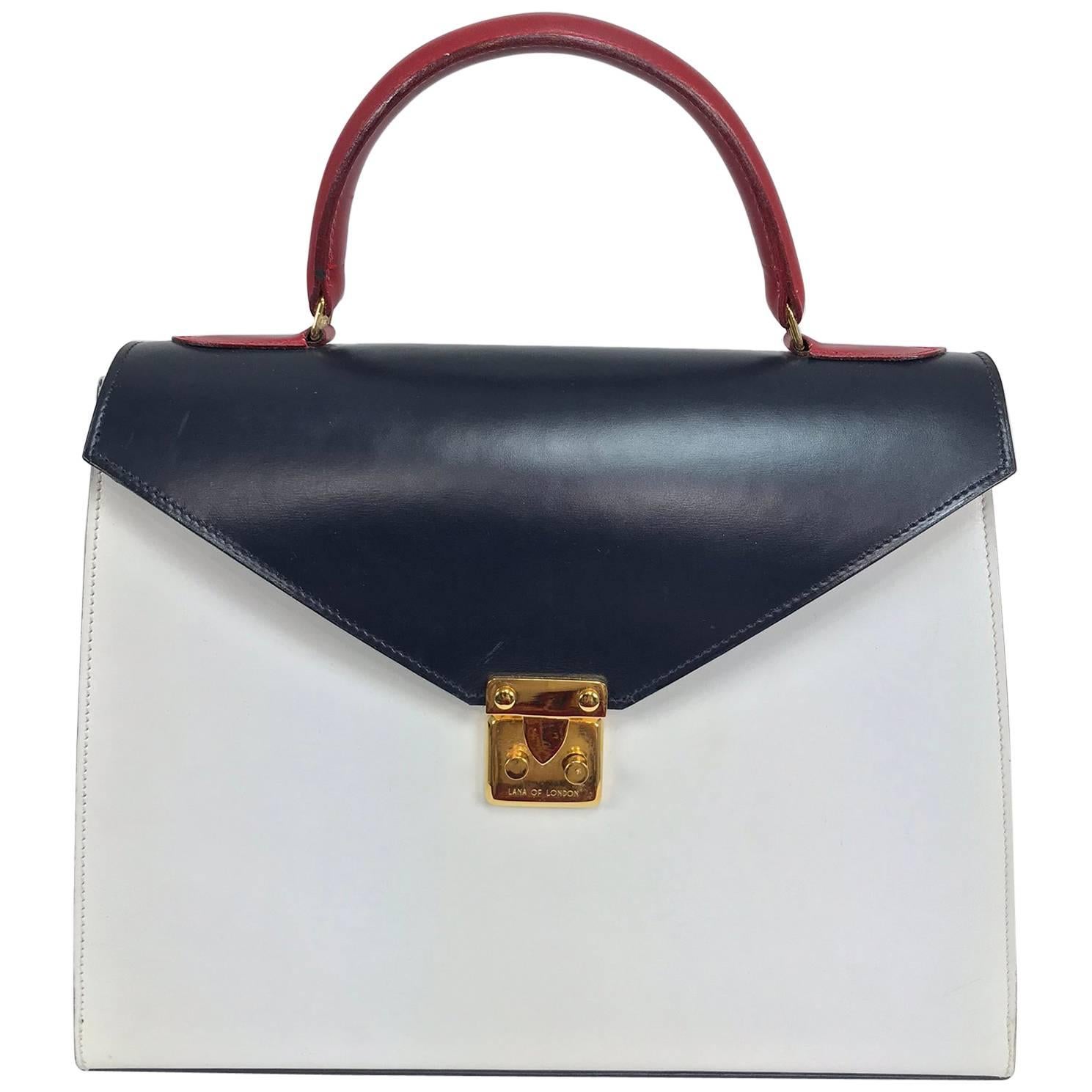 Lana of London red white and blue box calf handbag gold hardware